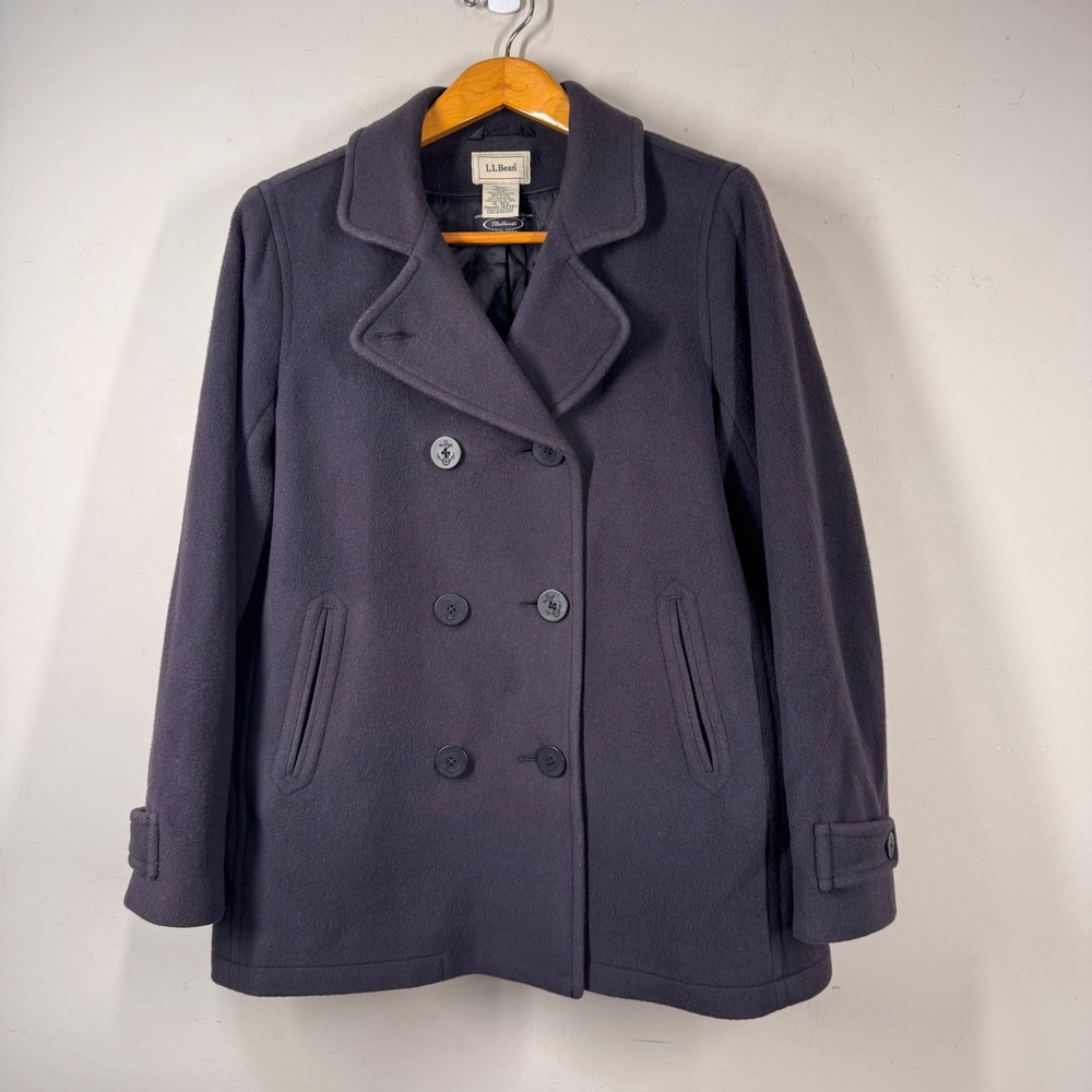 LL Bean Bellandi Womens Light Navy Blue Italian Wool Thinsulate Pea Coat Sz 14